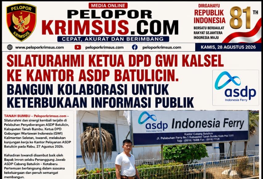 SILATURAHMI KETUA DPD GWI KALSEL KE KANTOR ASDP BATULICIN. BANGUN KOLABORASI UNTUK KETERBUKAAN INFORMASI PUBLIK